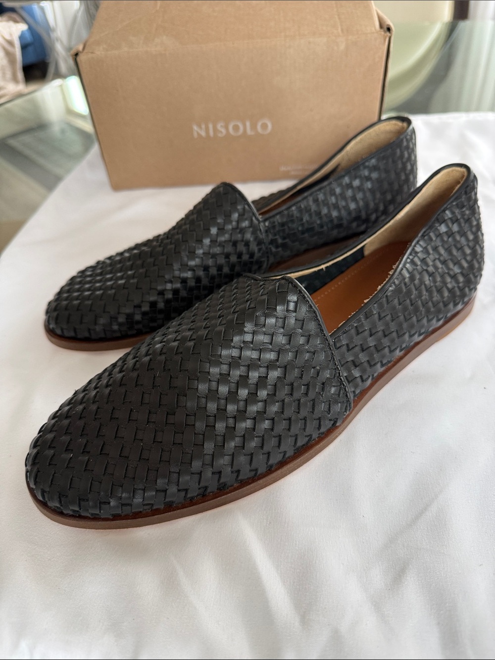 Nisolo Black Woven Leather Slip-On Loafers sz 10.5